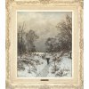 Gogarten, Henri. Heimkehrende Reisigsammlerin in Winterlandschaft. Öl/Lw. 52 x 44 cm.