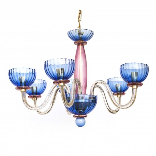 Lüster. Venezianisch. Glas, tw. rosa bzw. blau. H. ca. 70 cm.