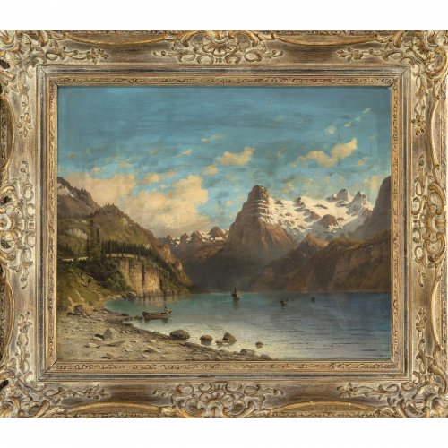 Deutsch, 19./20. Jh. Vierwaldstätter See mit der Axenstraße. Öl/Lw. 50 x 60 cm. Unsign.