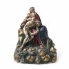 Pietà. Österreich, 18. Jh. Holz, rückseitig summarisch gearbeitet, lüstrierende Farbfassung. Auf Terrainsockel. Besch. Rückseitig dat. H. 28 cm.