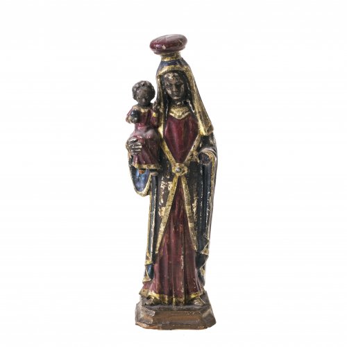 Altöttinger Madonna. Bayern, 19. Jh. Holz. Übergangene Farbfassung. Best. und Abrieb. H. 31,5 cm.