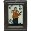 Hinterglasbild. Buchers, 19. Jh. Hl. Laurentius. Tempera/Glas, 17,5 x 12 cm. Min. Farbabrieb.