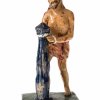 Christus an der Geißelsäule. Irdenware, roter Scherben, farbig glasiert. H. 17cm.