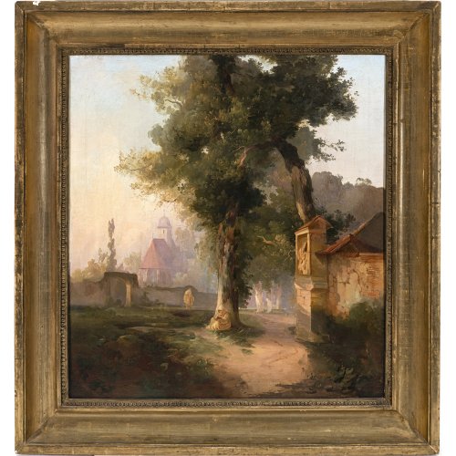 Deutsch, 19. Jh. Einsiedelei. Öl/Lw. 63,5 x 59 cm. Doubl., rest. unsign.