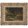 Diaz de la Pena, Eugène, zugeschrieben.  Badeszene im Wald. Öl/Lw. 28 x 38 cm. Doubl., rest. Unsign.