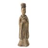 Mingqi-Figur einer Hofdame. China, wohl 9. Jh. Hofdame, Ton, gebrannt und glasiert. Gesichtsausdruck begründet Zweifel an Datierung. T'ang Stil. Best. und Abrieb. H. 20 cm.