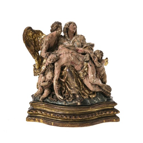 Pieta. Bayern, 18. Jh. Holz, übergangene Farbfassung. H. 24 cm.