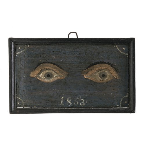 Votivtafel. Bayern, 18. Jh. Augenpaar. Dat. 1853. 12 x 20 cm.