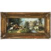 Scheuerer, Julius. Federvieh und Hund. Öl/Holz. 16 x 40 cm. Sign.