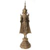 Buddha im Fürstenschmuck, Thailand. Ratanakosin. Bronze, über Schwarzlack vergoldet, gefüllt. Verwitterungsspuren. H. 63 cm.