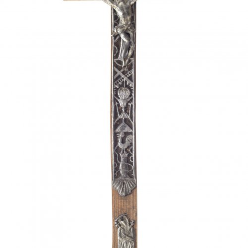 Standkreuz. Süddeutsch, 19. Jh. Metall/Nadelholz. Mit Arma Christi. H. 42 cm.