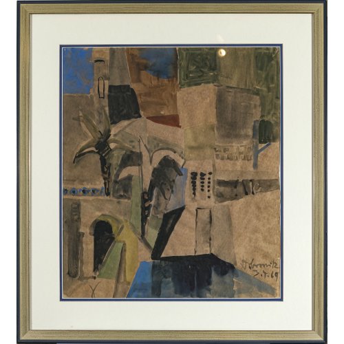 Deutsch, 20. Jh. Kleine südliche Stadt. Aquarell. 51,5 x 44,5 cm. Unles. sign., dat. 3.4.69.