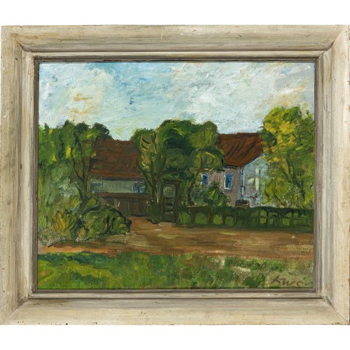 Deutsch, 20. Jh. Dorfstrasse. Öl/Malkarton, 37,3 x 45,6 cm. Monogr. K.W.S. Verso betitelt: 