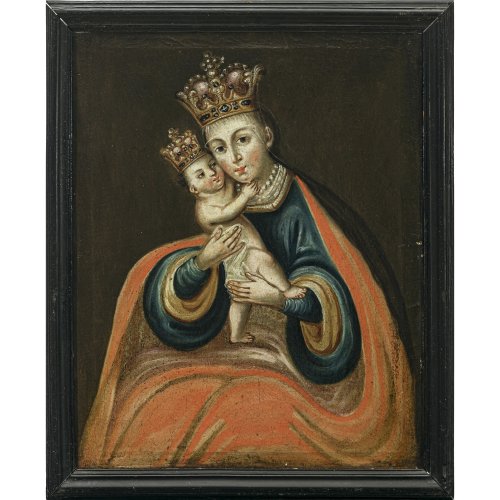 Süddeutsch, 18. Jh. Maria Hilf. Öl/Lw. 57 x 45 cm. Unsign. Alterungs- und Gebrauchsspuren.