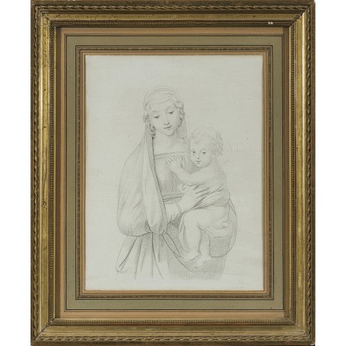 Agricola, Karl Josef Aloys, zugeschrieben. Madonna mit dem Jesuskind. Bleistiftzeichnung. 28 x 21 cm. Min. fleckig.