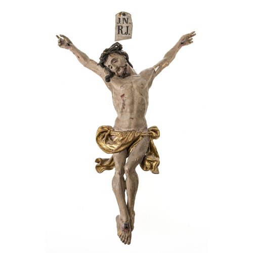 Corpus Christi. Holz, Inkarnatfassung. L. 57 cm. Besch.