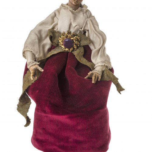 Krippenfigur. Weibliche Figur, sitzend (Maria?).  Neapel, 18. Jh. H. 30 cm.