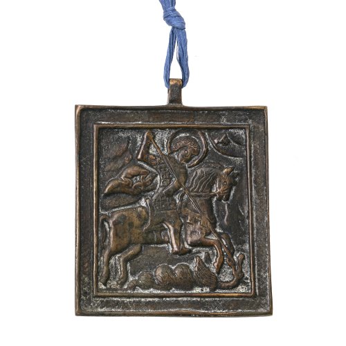 Miniaturikone. Bronze. Hl. Georg. Russland. 6,5 x 6 cm.