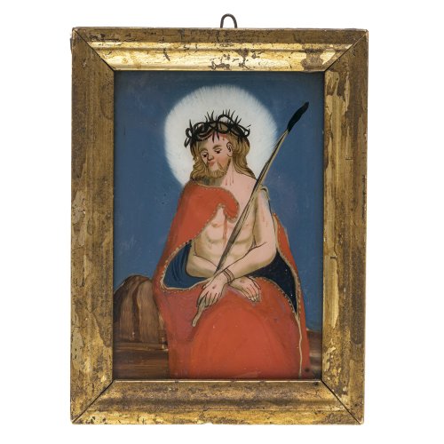 Hinterglasbild. Lechaschau (Reutte / Tirol). Ecce Homo. Tempera/Glas. 18 x 13,5 cm.