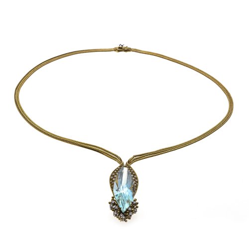 Collier mit Aquamarin (ca. 23 ct) und Brillanten, GG, Firma Wellendorff.