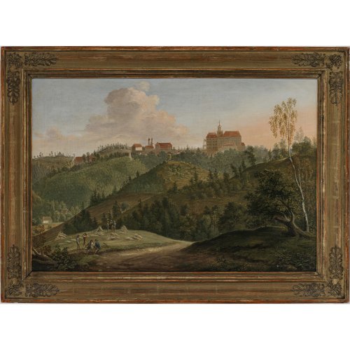 Süddeutsch, 19. Jh. Blick auf eine Klosteranlage (Attl?). Öl/Lw. 49 x 72 cm. Doubl., rest. Unsign.