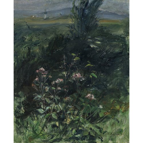 Högner, Franz. Landschaft mit Wiesenblumen. Öl/Lw. 77 x 62 cm. Leicht besch. Sign., dat. 32.