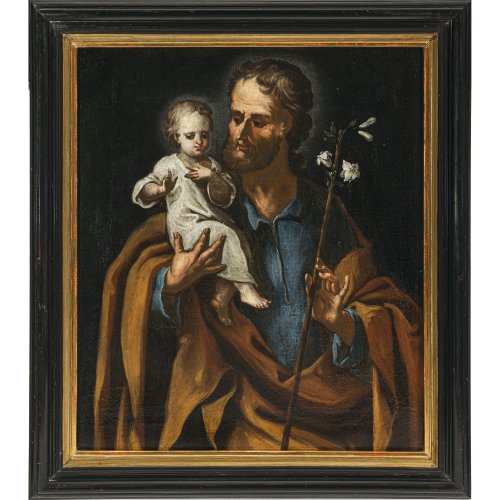 Italien. Hl. Josef mit dem Jesuskind. Öl/Lw. 77 x 62 cm. Rest. Unsign.