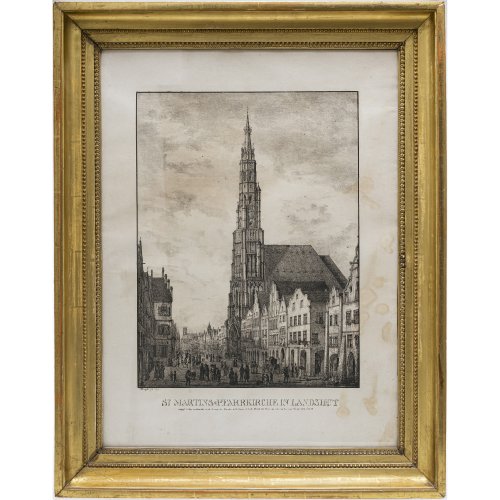 Quaglio, Domenico. St. Martin Landshut. 45,5 x 34 cm. Am Rand stockfleckig.