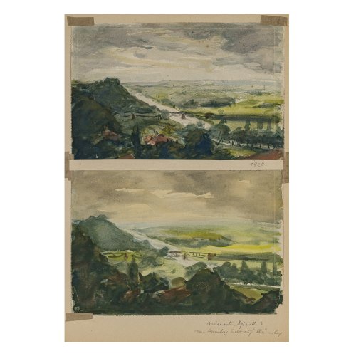 Högner, Franz. Zwei Aquarelle. Blick auf Klausenberg/Landshut. Je 17 x 24 cm, ein Blatt leicht besch. Eines sign.
