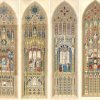 Vier Ansichten Münchner Kirchenfenster. Farblithos. Je ca. 120 x 37 cm.