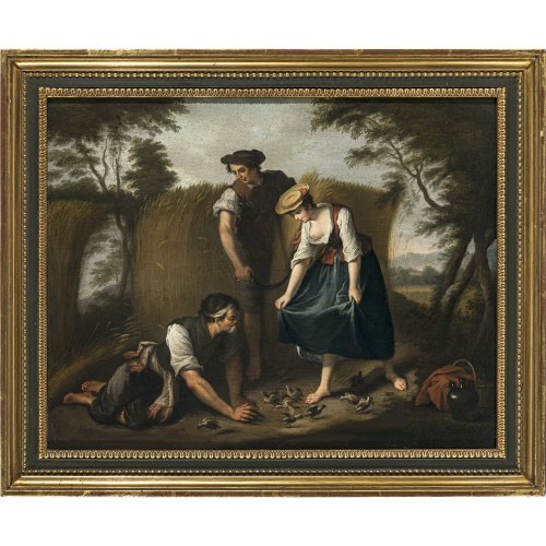 Frankreich, 18. Jh. Der Sommer, nach Nicholas Lancret. Öl/Holz. 29,5 x 37,5 cm. Rest. Unsign.