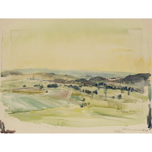 Högner, Franz. Landschaft. Aquarell. 29 x 42,5 cm. Sign., dat. 1947.