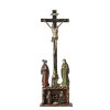 Standkreuz mit hl. Familie. Oberammergau, Holz, farbig bemalt. Leicht besch., rest. H. 47 cm.