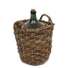 Weinballonflasche. Im Korbgeflecht. H. ca. 52 cm. Mit Korken. Korb hat zwei seitliche Griffe. Alterungsspuren, teilw. berieben.