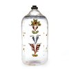 Schnapsflasche. Farbloses Glas, Emailmalerei, Verschluss fehlt. H. 19 cm.