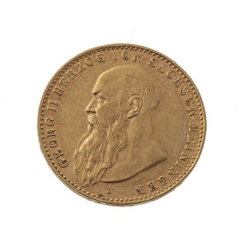 Goldmünze, Georg II., Herzog von Sachsen-Meiningen, Deutsches Kaiserreich 1902, 10 Mark. ø 2 cm.