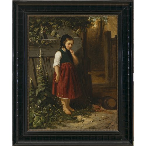 Deutsch, 19. Jh. Der zerbrochene Krug. Öl/Lw. 76 x 60 cm. Rest. Monogr. H.B.