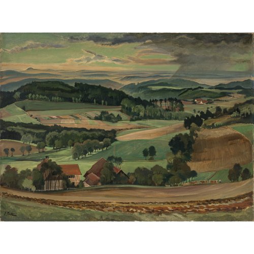 Protzen, Carl Theodor. Weite Sommerlandschaft. Öl/Lw. 97 x 130,5 cm. Sign. Rücks. Klebeetikett.