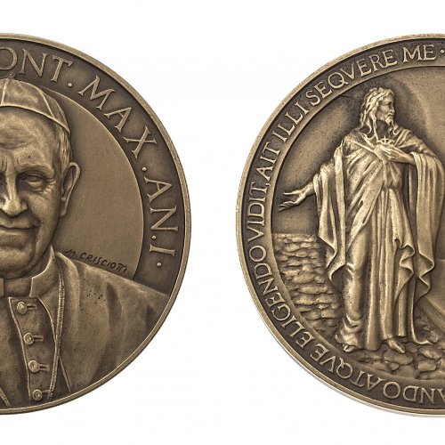 Medaille. Anlässlich des Pontifikats Papst Franziskus (Jorge Mario Bergolio). Die Medaille weist in der umlaufenden Schrift eine Fehlprägung auf.