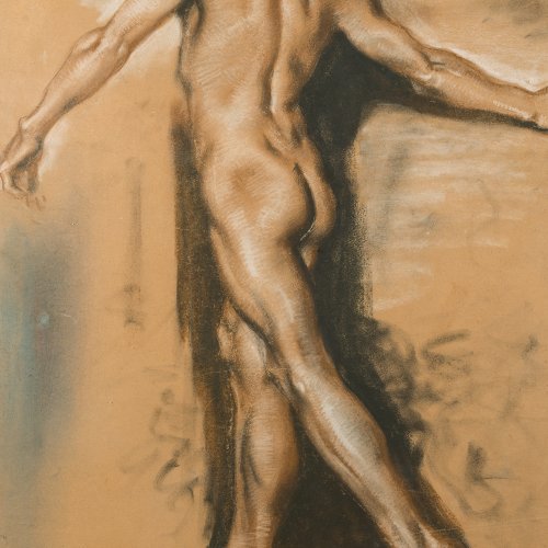 Deutsch, 19. Jh. Stehender Männerakt. Pastell. 73 x 46 cm. Unsign.