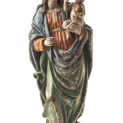 Muttergottes mit Kind. Niederbayern, Mitte 16. Jh. H. 38 cm.