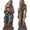 Christus in der Rast und Gottesmutter. Holz, Farbfassung. H. 28-29 cm.