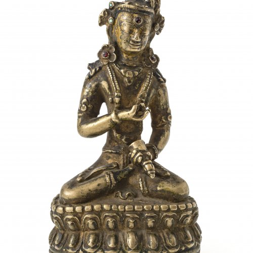 Vajrasattva. Bronze, Glassteinbesatz. Tibet. H. 13 cm.