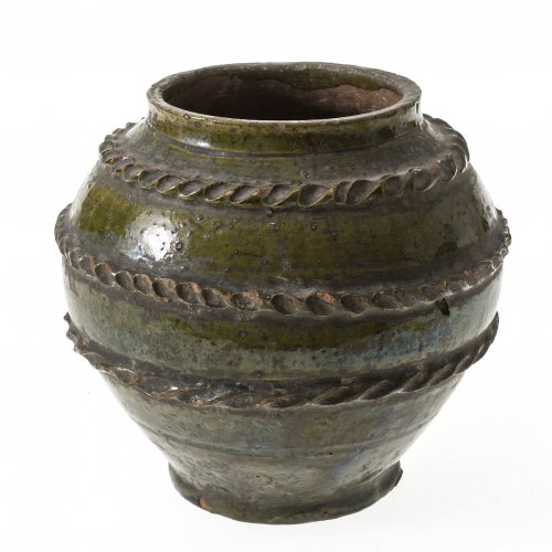 Vase, Irdenware, grün glasiert.