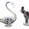 Zwei Glasobjekte: Hahn und Schwan, Glas, Bayerischer Wald, H. 16-21 cm.