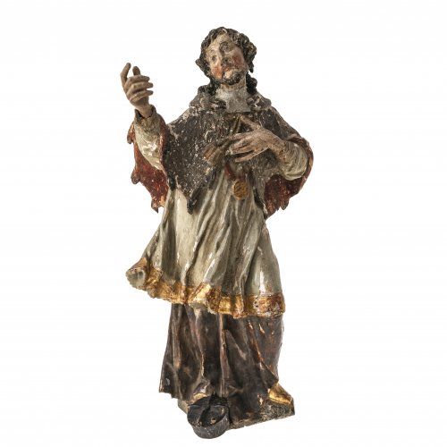 Hl. Johannes von Nepomuk, Holz, Farbfassung, Bayern, 18. Jh., H. 35 cm.