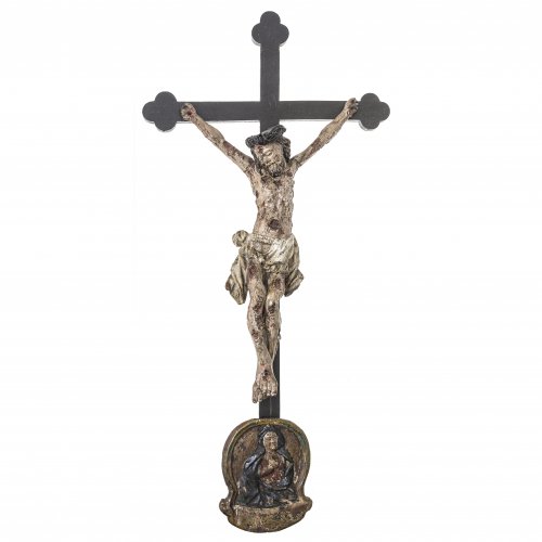 Christus am Kreuz, sog. Pest-Christus. Tirol. H. 119 cm.