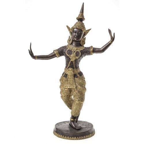 Göttin, Parvati(?). Bronze, teilvergoldet. In Tänzerischer Pose. H. 32 cm.