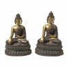 Zwei Buddhas. Bronze, teilvergoldet. Auf Lotossockel, im Meditationssitz. Mit gravierter Sockelplatte. H. je 14 cm.